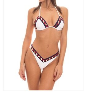 Mirtylla White Red Blue Moment Bikini Set Small Bottoms Medium Top New With Tags